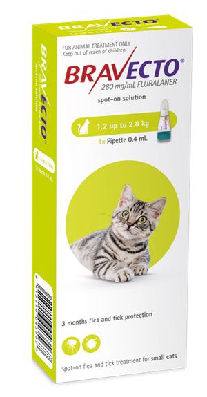 Bravecto Cat S 112,5 mg spot-on roztok pre malé mačky ( od 1,2 do 2,8 kg ) 1 x 0,4 ml
