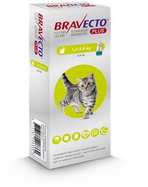 Bravecto Cat Plus S 112,5 mg / 5,6 mg spot-on roztok pre malé mačky ( 1,2-2,8 kg )