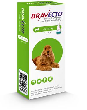 Bravecto Dog M 500 mg spot-on roztok pre stredne veľké psy ( od 10 do 20 kg ) 1 x 1,79 ml
