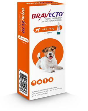 Bravecto Dog S 250 mg spot-on roztok pre malé psy ( od 4,5 do 10 kg ) 1 x 0,89 ml