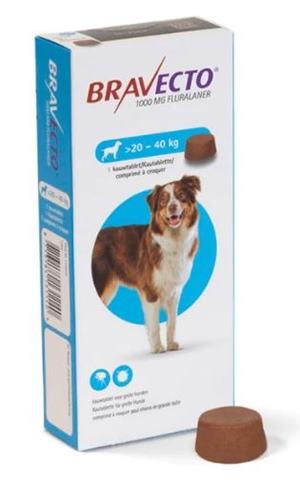 Bravecto Dog L 1000 mg žuvacie tablety pre veľké psy ( od 20 do 40 kg ) 1 x 1 tbl.