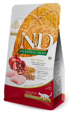 Farmina N&D cat AG adult, neutered, chicken, spelt, oats & pomegranate 1,5 kg