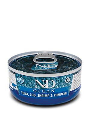 Farmina N&D cat OCEAN tuna, codfish, shrimp & pumpkin konzerva 70 g