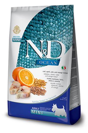 Farmina N&D dog OCEAN (AG) adult mini, codfish, spelt, oats & orange 0,8 kg
