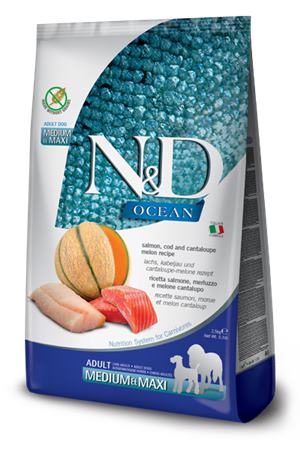Farmina N&D dog OCEAN (GF) adult medium & maxi, salmon, cod & cantaloupe melon 12 kg